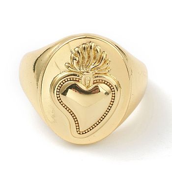 Brass Cuff Rings, Open Rings, Oval with Sacred Heart, Golden, US Size 6(16.5mm)