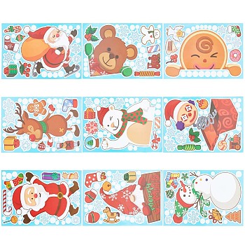 9 Sheets 9 Styles Christmas Themed PVC Static Stickers, for Window Decoration, Mixed Patterns, 294x195x0.2mm, Sticker: 11~281x11~185mm, 1 sheet/style