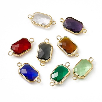 Transparent K9 Glass Connector Charms, with Light Gold Plated Brass Findings, Faceted, Rectangle Links, Mixed Color, 22x11x5mm, Hole: 2mm