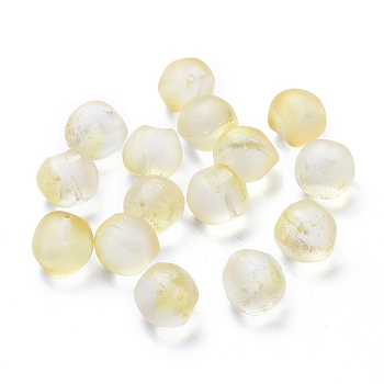 Transparent Glass Beads, Frosted, with Glitter Powder, Half Drilled, Peach, Champagne Yellow, 11.5x11.5x11mm, Hole: 1mm