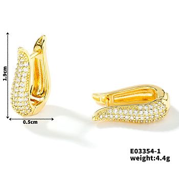 Exquisite European and American Fashion Brass Cubic Zirconia Hoop Earrings, Golden, 19x5mm