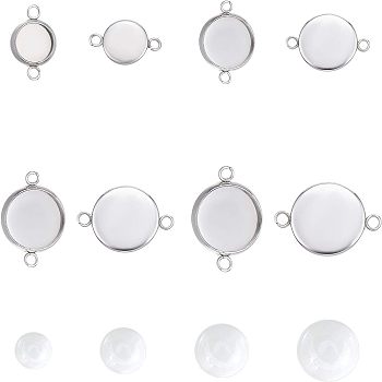 Unicraftale DIY Link Connector Making Kits, with 304 Stainless Steel Cabochon Connector Settings and Transparent Glass Cabochons, Stainless Steel Color, 16~21.5x10~16x2mm, Hole: 2mm, 80pcs/box