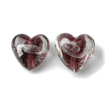 Handmade Silver Foil Glass Beads, Heart, Coconut Brown, 20x21x12.5mm, Hole: 1.8mm
