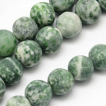 Natural Green Spot Jasper Round Bead Strands, Frosted, Round, 8mm, Hole: 1mm, about 48pcs/strand, 15.1 inch