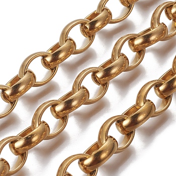 304 Stainless Steel Rolo Chains, Belcher Chains, Unwelded, Golden, 13x10x4mm
