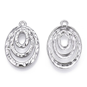 304 Stainless Steel Pendants, Textured, Oval Charm, Stainless Steel Color, 29.5x20.5x3mm, Hole: 1.4mm