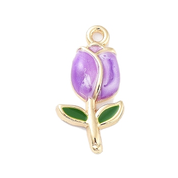 Golden Plated Alloy Enamel Pendants, Tulip Charms, Purple, 22x11x3mm, Hole: 1.6mm