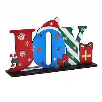 Wood Tabletop Display Decorations, Xmas Table Centerpiece Sign, Christmas Theme, Word Joy, Mixed Color, Finished: 200x45x113mm