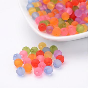 Transparent Frosted Acrylic Beads, Round, Mixed Color, 6mm, Hole: 1.8mm