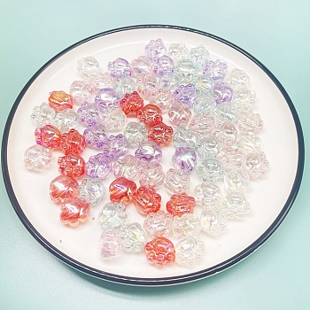 Cute Transparent Acrylic Beads, AB Color Plated, Cat Paw Print, Mixed Color, 16x18.5mm, Hole: 4mm