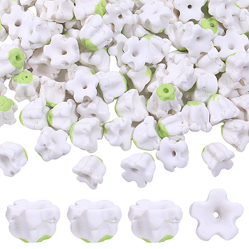 100Pcs Handmade Polymer Clay Beads, Crown with Flower, White, 12~15x12~15x10~12mm, Hole: 1.2~2mm
