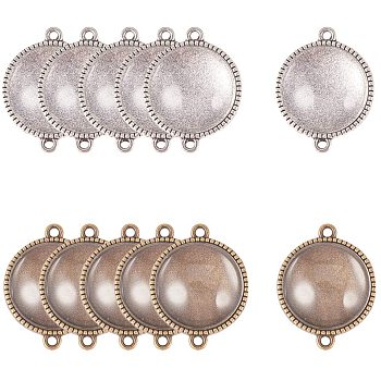 DIY Making, Tibetan Style Alloy Flat Round Cabochon Connector Settings and Clear Glass Cabochons, Antique Bronze & Antique Silver, Tray: 20mm, 29x23x2mm, Hole: 2mm, 24pcs/box, 19.5~20x5.5mm, 24pcs/box