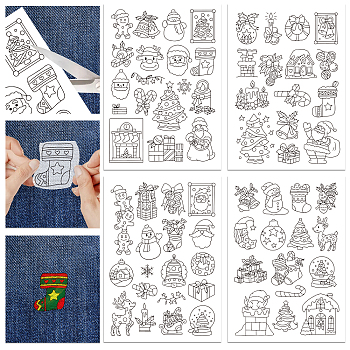 4 Sheets 11.6x8.2 Inch Stick and Stitch Embroidery Patterns, Non-woven Fabrics Water Soluble Embroidery Stabilizers, Christmas, Santa Claus, 297x210mmm