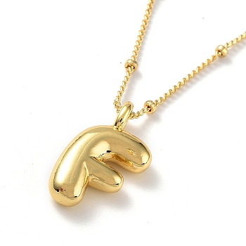 Initial Letter Brass Pendant Necklaces, Real 18K Gold Plated, Letter F, 17.52 inch(445mm), Letter: 19.5x11.5mm.
