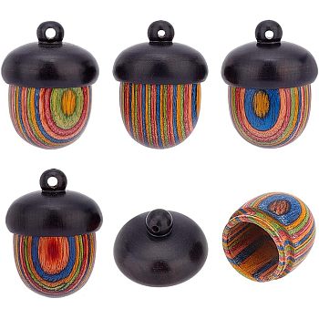 Spray Painted Wooden Acorn Box Jewelry Pendants, Rainbow Acorn Charm, with Screw Cap, Autumn, Secret Canister, Colorful, 30x22mm, Hole: 1.8mm, Inner Diameter: 13mm