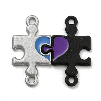 Spray Painted Alloy Couple Puzzle Connector Charms, Puzzle Links, Colorful, 22x24x1.3mm, Hole: 1.6mm