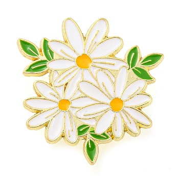 Flower Theme Enamel Pins, Golden Zinc Alloy Brooches for Backpack Clothes Women, White, 30x29.5x1mm