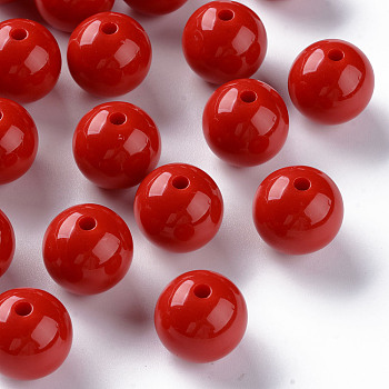 Opaque Acrylic Beads, Round, FireBrick, 16x15mm, Hole: 2.8mm