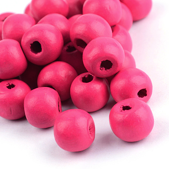 Natural Wood Beads, Dyed, Round, Camellia, 14x13mm, Hole: 4mm, about 1200pcs/1000g