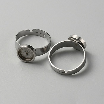 304 Stainless Steel Adjustable Bezel Cup Ring Settings, Flat Round, Stainless Steel Color, Inner Diameter: 17.2mm, Tray: 8mm