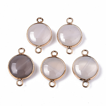 Natural Grey Agate Links Connectors, with Light Gold Plated Brass Findings, Flat Round, 23~25.5x15~17.5x4~7mm, Hole: 2mm