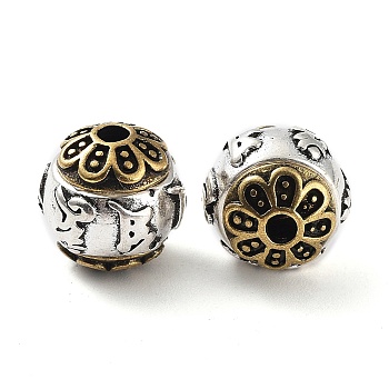Brass Beads, Rondelle with Flower, Antique Silver & Antique Golden, 11.5x12x9mm, Hole: 2.5mm
