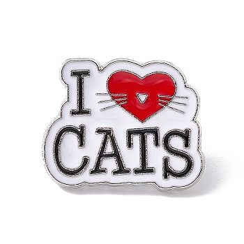 Valentine's Day Theme Enamel Pin, Word I Love Cats Alloy Brooch for Backpack Clothes, Platinum, Cat Pattern, 21x26x2mm