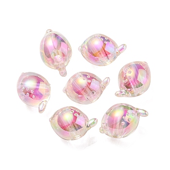 UV Plating Rainbow Iridescent Acrylic Beads, Two Tone Bead in Bead, Fish, Pink, 15x17x15mm, Hole: 3.5mm