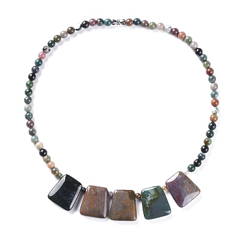 Round & Trapezoid Natural Gemstone Beaded Necklaces, with Brass Screw Clasps, Indian Agate, 18.1 inch