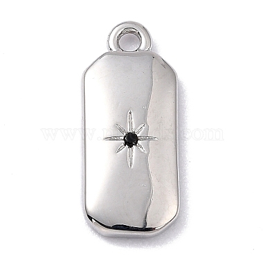 Real Platinum Plated Black Octagon Brass+Cubic Zirconia Charms