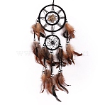 Shell Concentric Woven Net/Web with Feather with Iron Pendants Decoration, Home Craft Wall Hanging, Car Feather Pendant, Camel, 750x160mm(PW-WG49658-01)