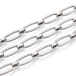 Brass Textured Oval Link Chains, Unwelded, with Spool, Platinum, 15x6.5x1.5mm, about 16.40 Feet(5m)/Roll(CHC-T018-37P)