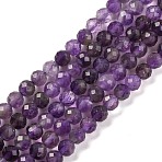 Natural Amethyst Beads Strands, Faceted, Round, Grade AB, 5mm, Hole: 1mm, about 80pcs/strand, 15.75 inch(40cm)(G-F770-C07-02AB)