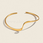 Minimalist Wave Shape 304 Stainless Steel Open Cuff Bracelets for Women, Real 18K Gold Plated, Inner Diameter: 2-1/2 inch(6.2cm)(XJ3196)
