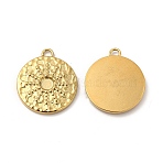 Ion Plating(IP) 304 Stainless Steel Pendant Cabochon Settings, Flat Round with Sun, Real 18K Gold Plated, Tray: 3mm, 18.5x16x2mm, Hole: 1.6mm(STAS-A070-17G)