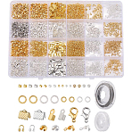 DIY Jewelry Making Findings Kits, including Alloy Lobster Claw Clasps, Brass Findings, Iron Findings, Elastic Thread, 45# Carbon Steel Crimper Pliers, Tweezers, Tail Wire, Mixed Color(DIY-SP0003-39)