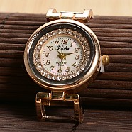 Golden Tone Flat Round Alloy Rhinestone Quartz Watch Face Watch Heads, with Stainless Steel Back, Golden, 40.5x27.5x8mm(WACH-F009-03)