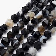 Natural Black Agate Beads Strands, Star Cut Round Beads, Dyed & Heated, Faceted, Black, 8~8.5mm, Hole: 1mm, about 48~50pcs/strand, 14.9~15.1 inch(38~38.5cm)(G-F523-03A-8mm)