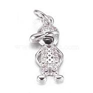 Brass Micro Pave Cubic Zirconia Pendants, Boy, Platinum, 17.5x8x2mm, Hole: 3mm(ZIRC-P060-34P)