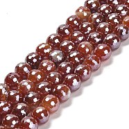 Electroplated Natural Agate Round Beads Strands, Dyed & Heated, Faceted(128 Facets), FireBrick, 10mm, Hole: 1.4mm, about 38pcs/strand, 14.96 inch(38cm)(G-L598-A01-03C)