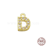 Real 18K Gold Plated 925 Sterling Silver Micro Pave Clear Cubic Zirconia Charms, Initial Letter, Letter D, 8x5.5x1.5mm, Hole: 0.9mm(STER-P054-10G-D)