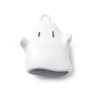 Halloween Spray Painted Alloy Pendants, Ghost Charm, White, 21x17x8mm, Hole: 1.6mm(PALLOY-R139-01A-01)