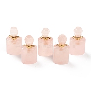 Natural Rose Quartz Pendants, Openable Perfume Bottle, with Golden Tone Brass Findings, 33~35x17~19x11~13mm, Hole: 2mm, capacity: 1ml(0.03 fl. oz)(G-H252-E06)