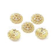 Rack Plating Brass Beads Caps, with Clear Cubic Zirconia, Long-Lasting Plated, Lead Free & Cadmium Free, Flower, Real 18K Gold Plated, 6x6x2mm, Hole: 1mm(KK-B088-03A-G)