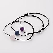 Adjustable Leather Cord Bracelets, with Natural Gemstone Round Beads,  50~110mm(2 inch~4-3/8 inch)(BJEW-JB02440)
