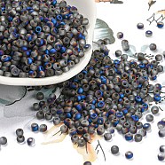 Glass Seed Beads, Frosted, Two Tone, Round, Gray, 3x2mm, Hole: 1.2mm(SEED-Z001-B-C02)