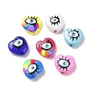 Enamel Beads, with ABS Plastic Imitation Pearl Inside, Heart with Evil Eye, Mixed Color, 14x15x6.5mm, Hole: 1mm(KY-E006-02)