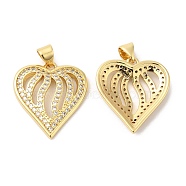 Real 16K Gold Plated Brass Micro Pave Clear Cubic Zirconia Pendants, Heart Charms, Clear, 22x20x3.5mm, Hole: 4x3.5mm(ZIRC-L103-027G-01)