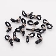 Eyeglass Holders, Glasses Rubber Loop Ends, with Iron Findings, Platinum Color, about 6mm wide, 17mm long, hole: 5x2mm(FIND-E002)