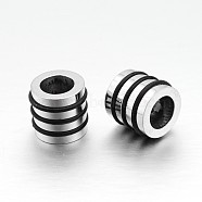 Nice Big Hole 304 Stainless Steel Wrapped Black Rubber Column Beads, Stainless Steel Color, 10x10mm, Hole: 6mm(STAS-N066-07)
